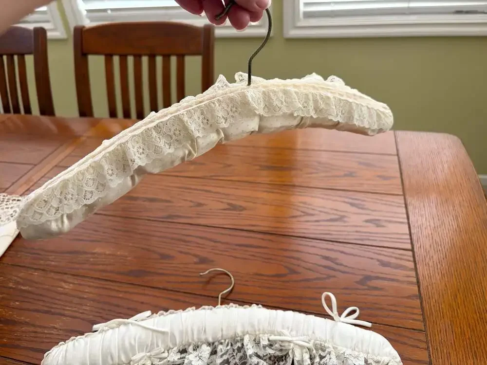 Vintage Padded Satin and Lace Hangers Set of 2 Ivory Bridal Lingerie